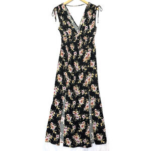 Live To Be Spoiled Floral Maxi Dress Size L V Neck Front Slit Cottagecore Whimsy